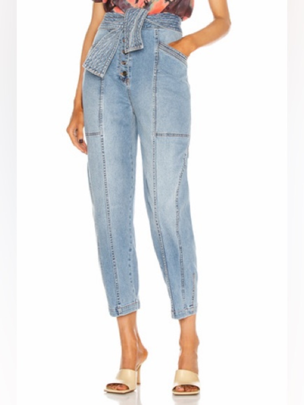 Ulla Johnson Otto Jeans Mid Wash Light Blue High-Rise Tie-Waist Jeans